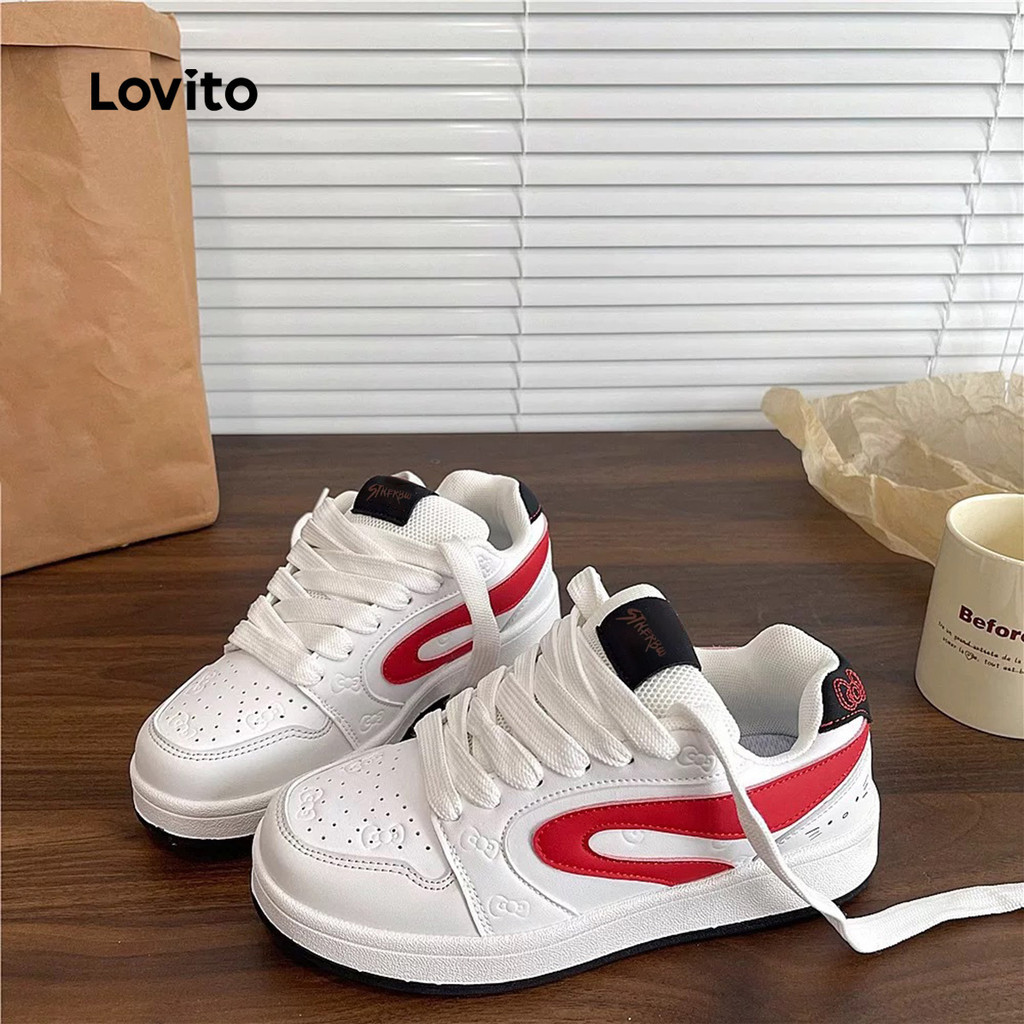 (Trendy) Lovito Esporte liso Retro cinza sapatos juventude roupa aumentar altura tênis para mulher LFA77232 em Oferta na Shopee