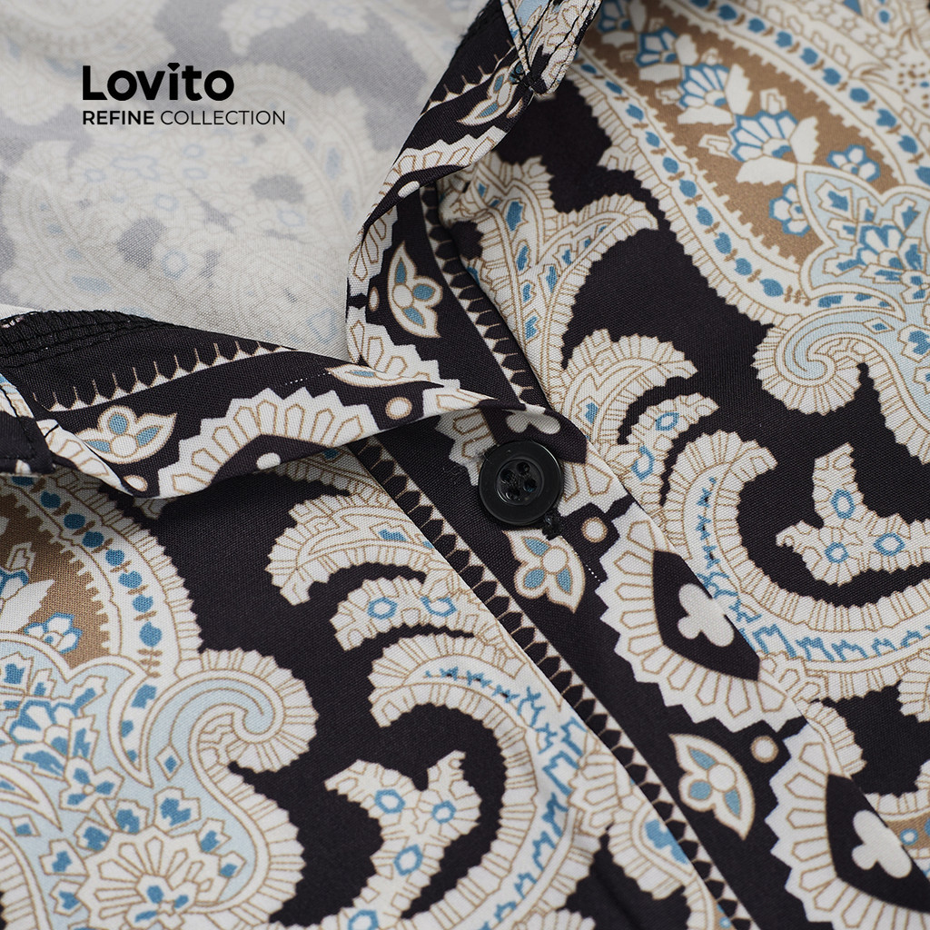 (Trendy) (Lovito Refine) Vestido elegante com estampa Tribal e botão com cinto para mulheres LR4LD036 - Women Clothes