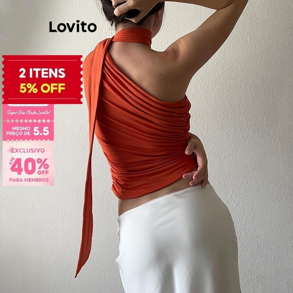 (Trendy) Lovito Regata Casual Lisa Com Cadarço E Ombro Frio Para Mulheres LNE31196 (Multicolorido)