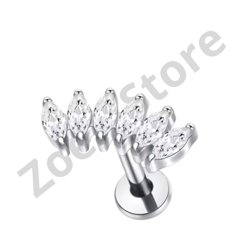 Piercing Cluster Titânio Cravejado Helix Tragus Conch Labret Pvd 6 Pedra Zircônia Navete Cartilagem Tendencia Lindo