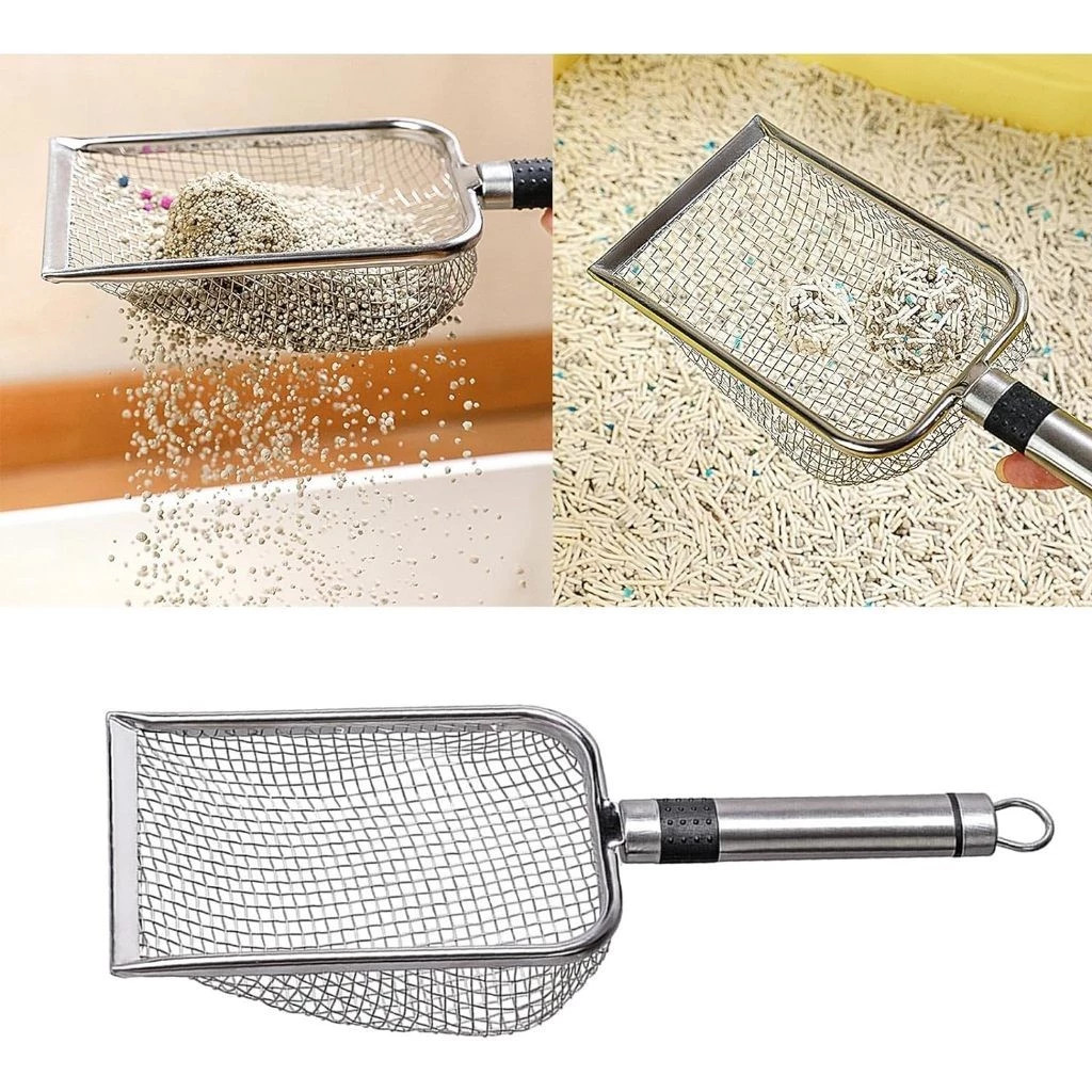Pá Higiênica para Areia de Gato em Aço Inoxidável 304 Peneira Coletora Antiferrugem para Limpeza de Caixa Sanitária
