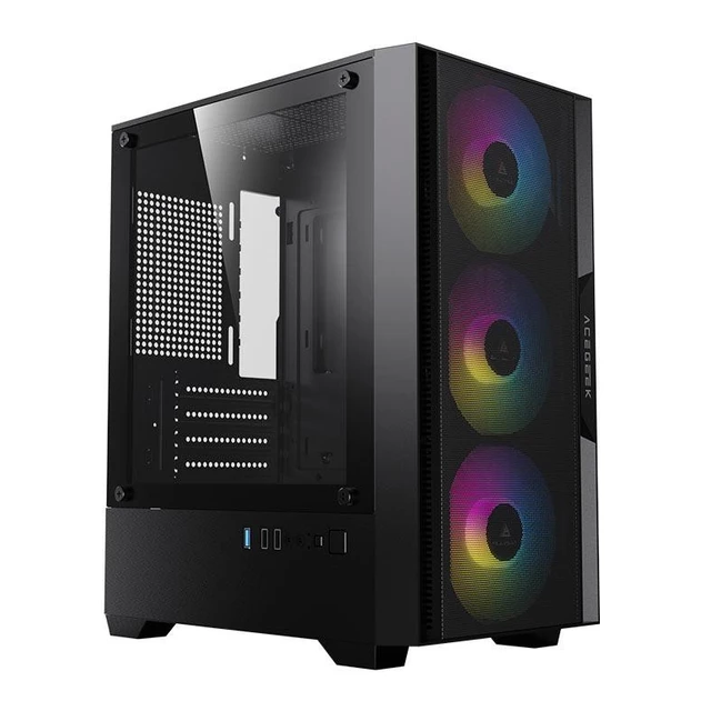 Gabinete Gamer Acegeek Stratus Mesh, ARGB, Mid-Tower, Lat/Vidro, C/3 Fans, Preto, AG-STRATUS-MESH-BK-I3F-ARGB