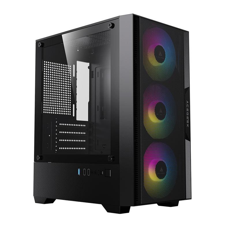 Gabinete Gamer Acegeek Stratus Mesh, ARGB, Mid-Tower, Lat/Vidro, C/3 Fans, Preto, AG-STRATUS-MESH-BK-I3F-ARGB