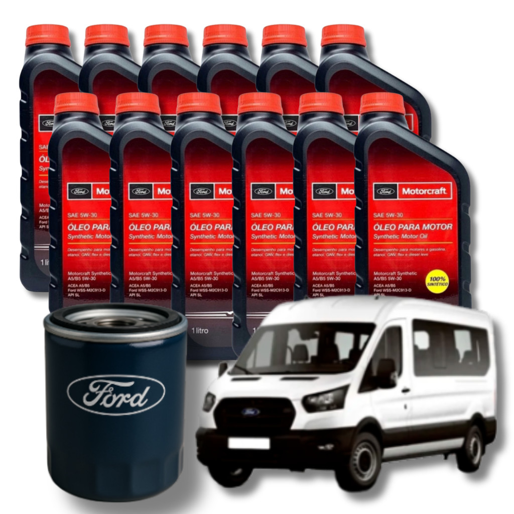 KIT 12 LITROS DE ÓLEO MOTORCRAFT SINTÉTICO 5W30 + FILTRO (FORD TRANSIT 2022>)