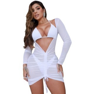 Vestido de praia transparente vestido de tule sexy cover up em Oferta na Shopee