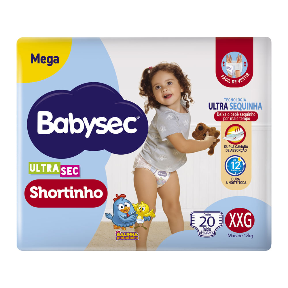 Fralda Babysec Ultrasec Shortinho Mega Tamanho XXG 20 Unidades Descartáveis - Mom & Baby