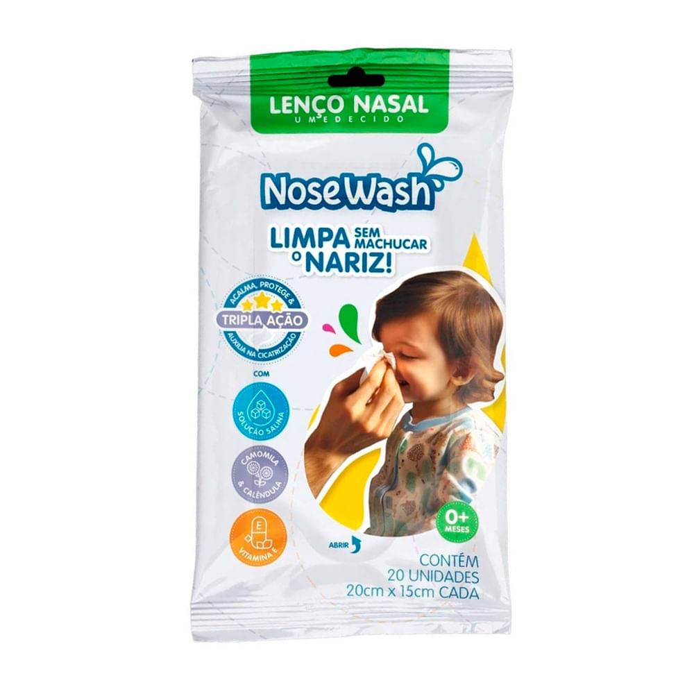 Lenço Nasal Umedecido NoseWash 0+ Meses 20 Unidades - Health
