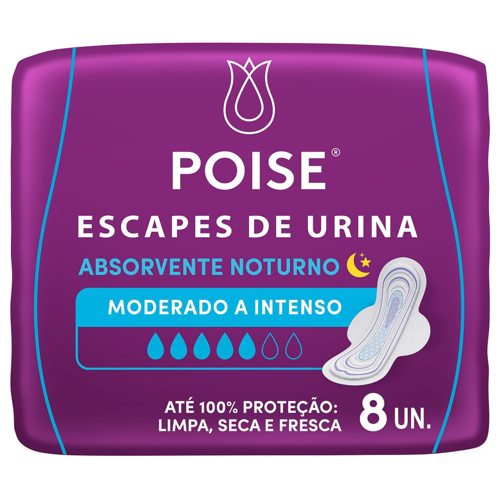 Absorvente Noturno Poise Escapes de Urina Moderado A Intenso com 8 Unidades - Health