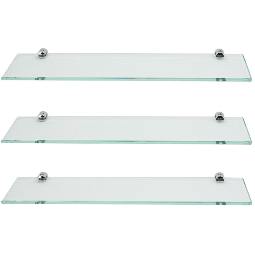 Kit 3 Prateleiras Vidro Incolor 30x10cm Porta Shampoo Banheiro com Suporte