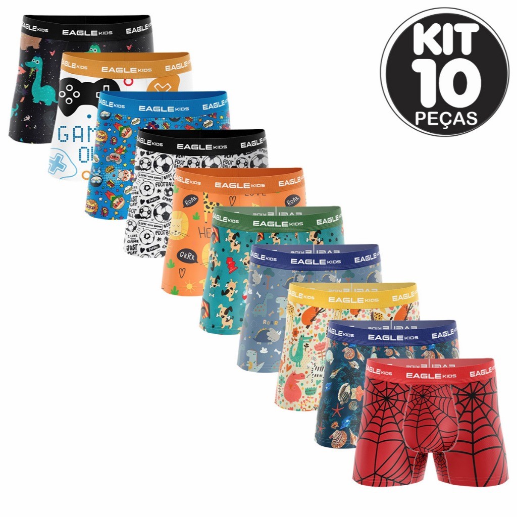 KIT 10 CUECAS BOX BOXER INFANTIL