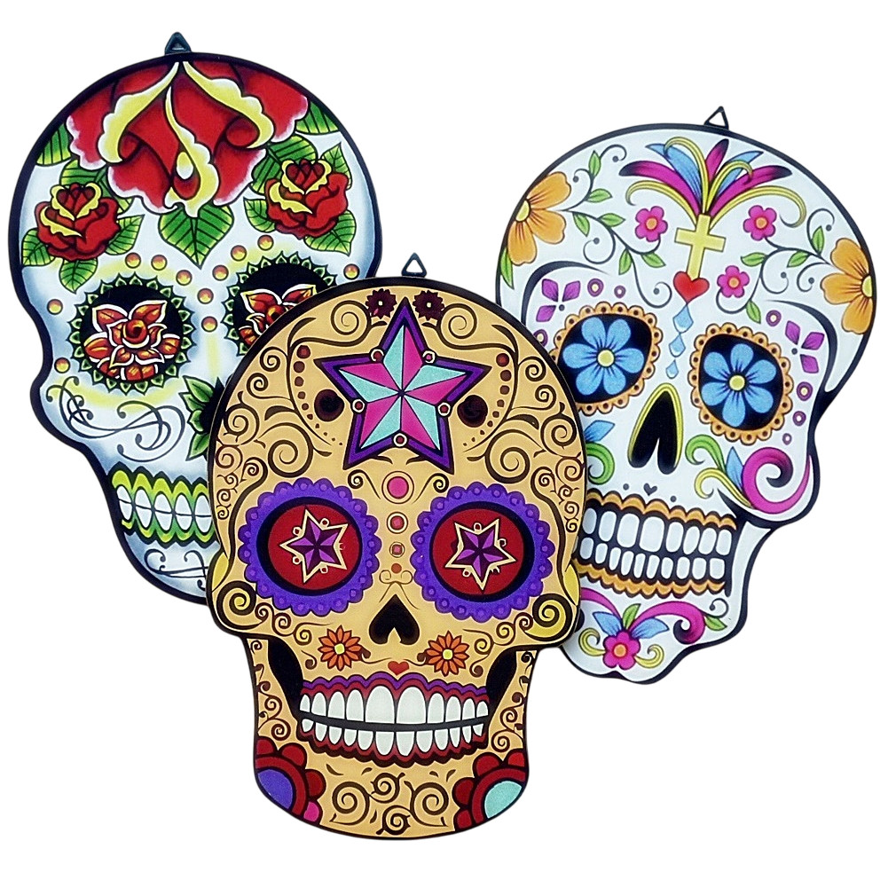 Placa Caveira Mexicana decorativa 33x22cm Mdf Adesivado 6730
