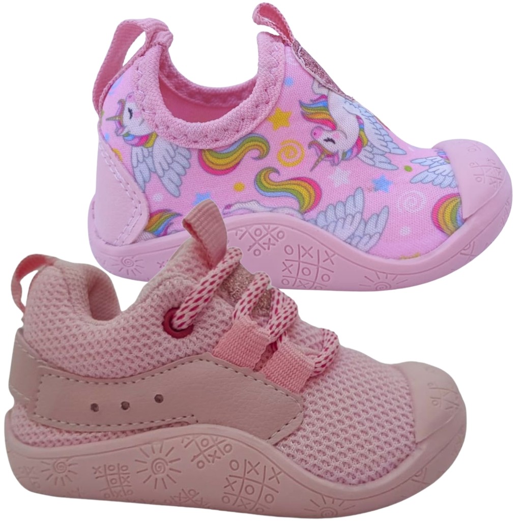 Kit 2 Pares Tênis Bebê Feminino Recém Nascido Menina Primeiros Passos Batizado Sapatinho Unicórnio