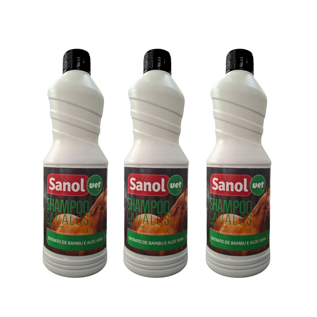 KIT COM 3 SANOL SHAMPOO PARA CAVALO 1L BAMBU E ALOE VERA