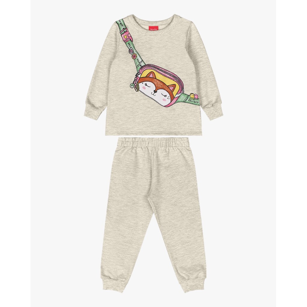 Conjunto Infantil Menina em Moletom Estampa Bolsa - Kely Kety - Mescla