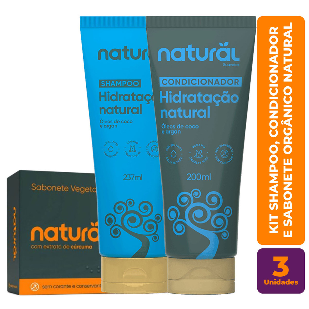 Kit Sabonete Cúrcuma, Shampoo e Condicionador Natural da Linha Oleo de Coco e Argan - Orgânico Natural