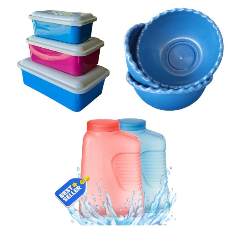 KIT COM 7 UTENSILIOS  3 UND SALADEIRA RETANGULA  PMG+SALADEIRA 3 PECAS 300 ML+GARRAFA GELADEIRA 2 LITROS