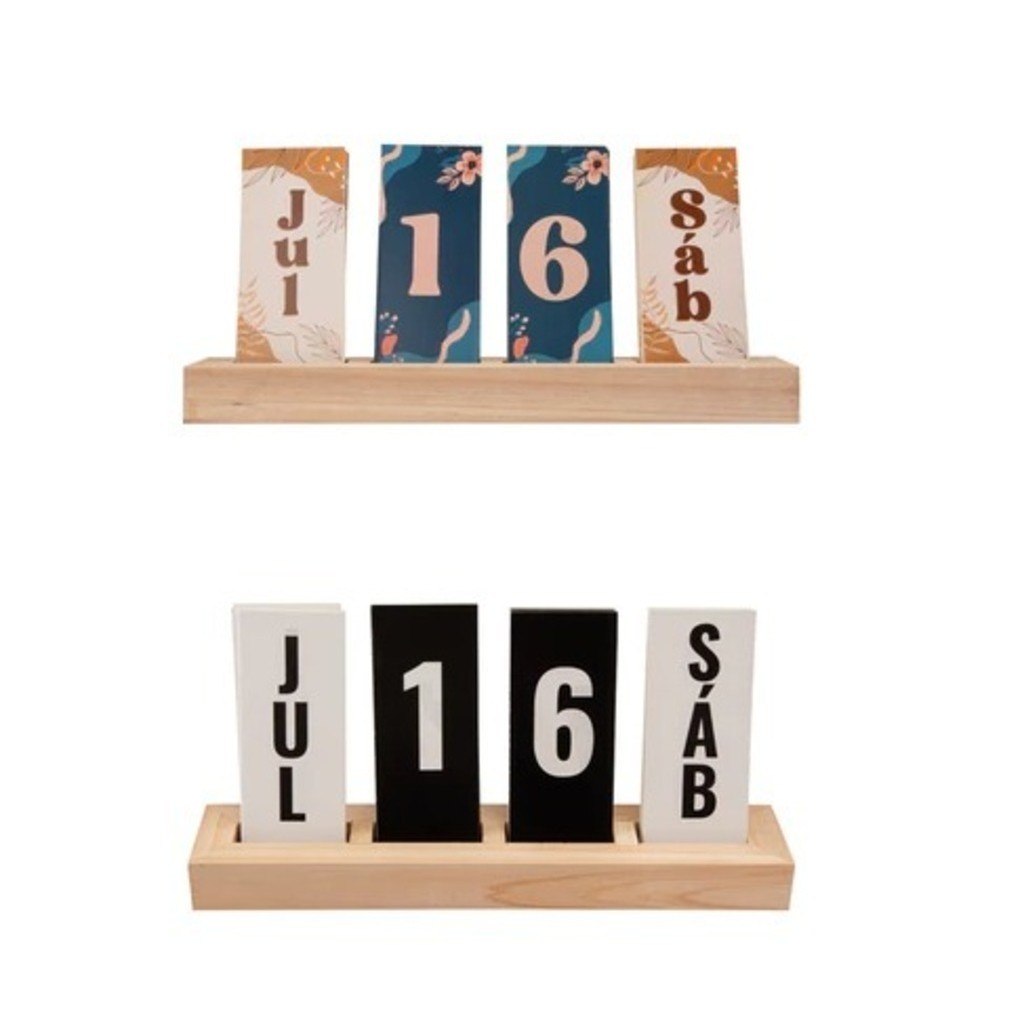 Calendário Perpétuo Decorativo em Madeira Duas Versões de Estilo Moderno e Elegante