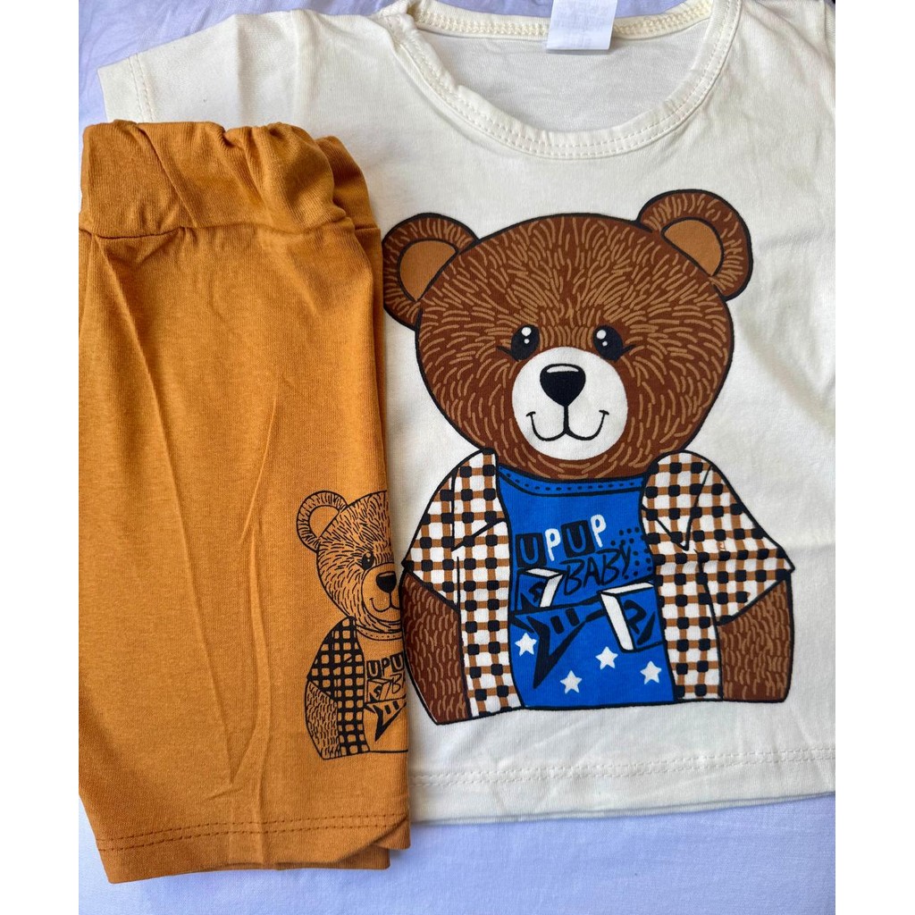 Conjunto Infantil Samuel Menino Camiseta Ursinho e Short Algodão – Roupa Bebê Verão Confortável