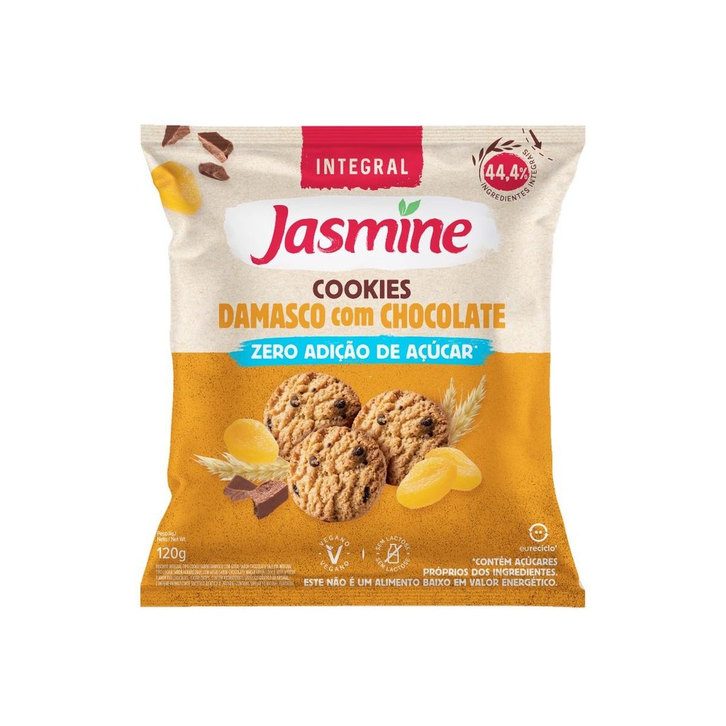 Biscoito Cookie Integral Damasco Chocolate Jasmine 120g