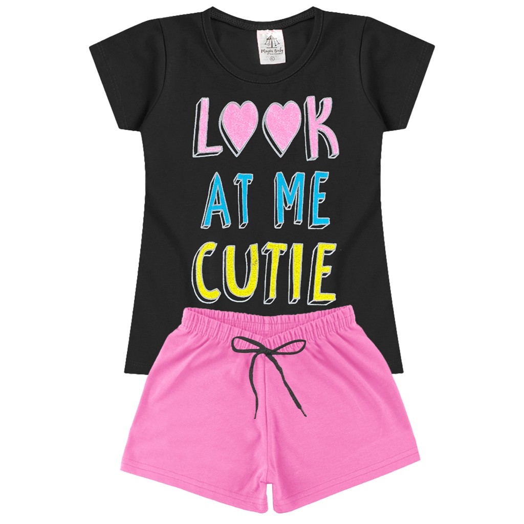 Conjunto Infantil Juvenil Feminino Menina - Duas Peças: Shorts + Camiseta - Tamanho 02 a 14