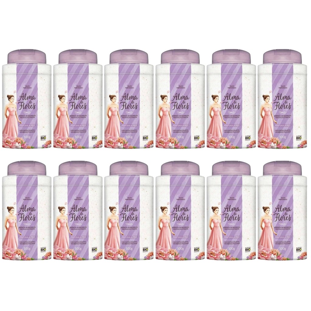 Kit 12 Talco Perfumado Alma De Flores Baunilha 100G - Memphis