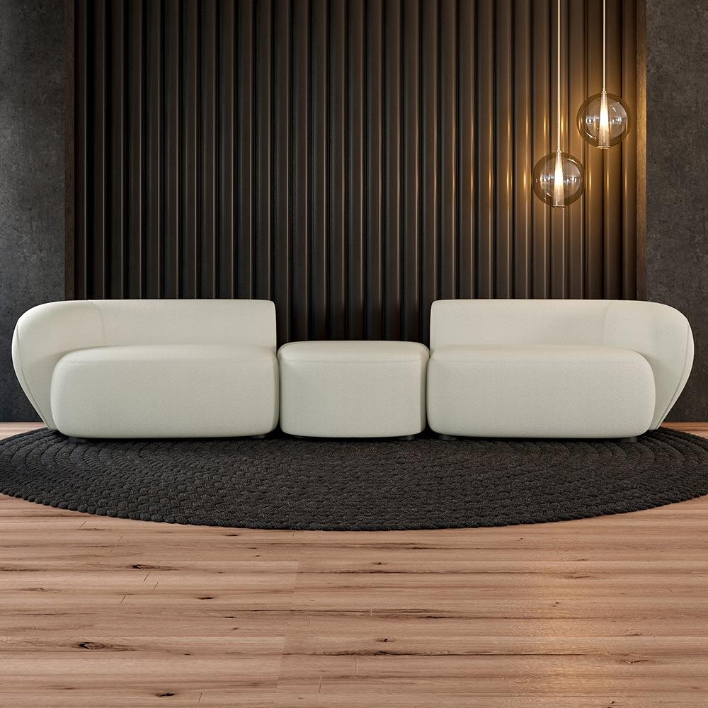 Sofá Versátil Sala de Estar Egito 382cm Modulado Bouclê Branco G52 - Gran Belo