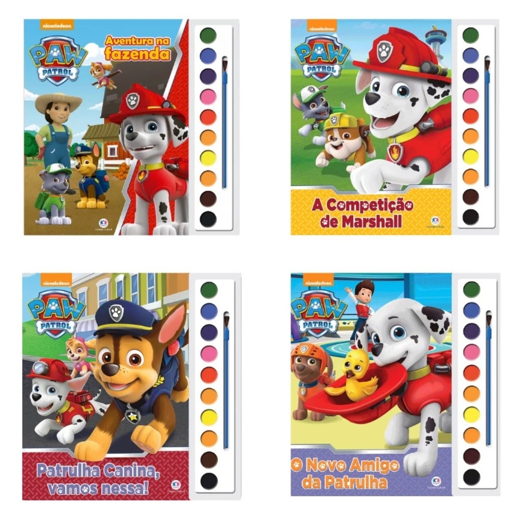 Kit 4 Livros Infantil para Pintar com Aquarela da Patrulha Canina - Ciranda Cultural