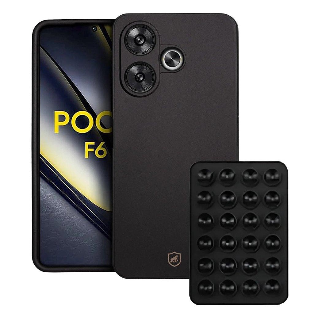 Kit Capa case capinha Silicon Veloz para Xiaomi Poco F6 5G +  Ventosa - Preta - 