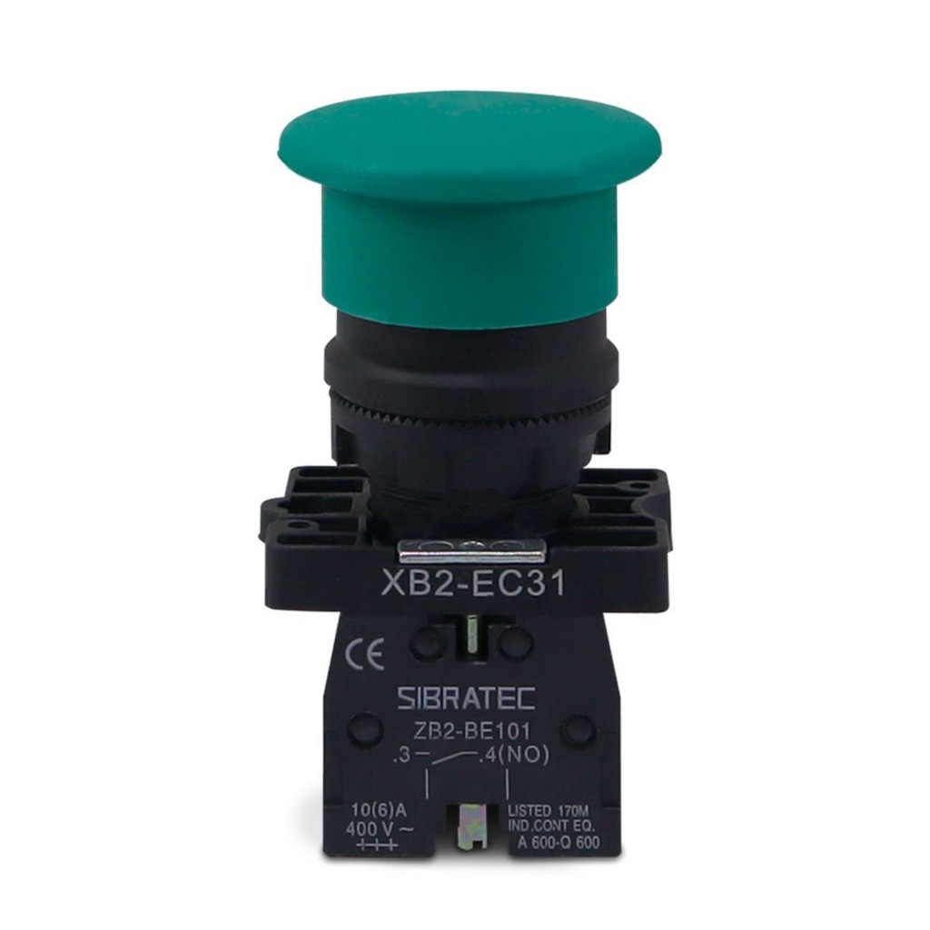 Botão Cogumelo XB2-EC31 De Plástico Sem Trava 1NA Verde Sibratec