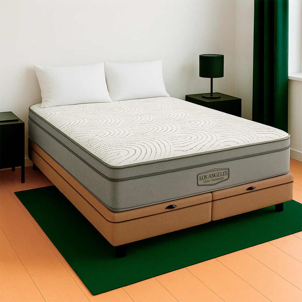 Cama Box Baú Queen Bege E Colchão Los Angeles Molas Vstore