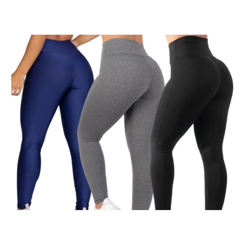 Kit 03 Calça Legging Feminina Suplex Cintura Alta Academia Fitnes Zero Transparente