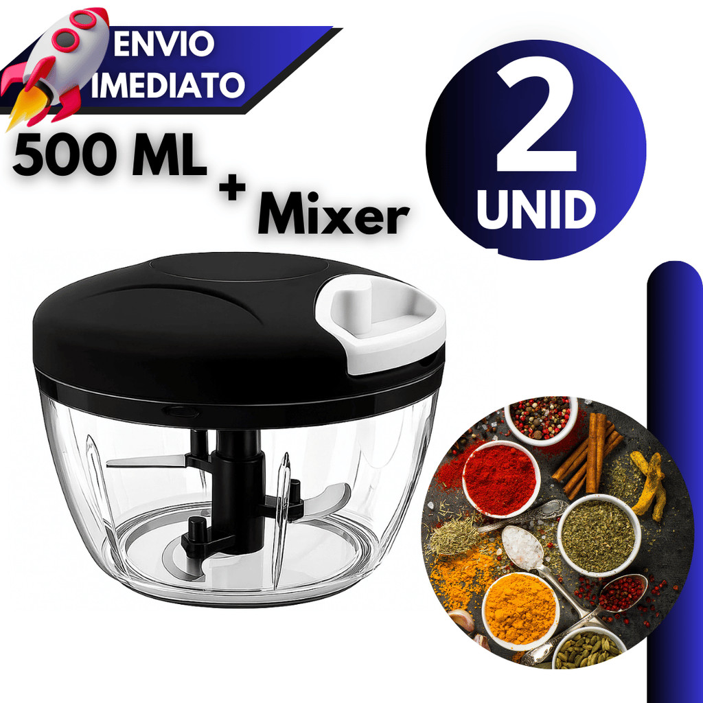 Kit 1/2 Processador Manual de Alimentos 500ML Triturador de Legumes, Cebola, Alho e Temperos Cozinha