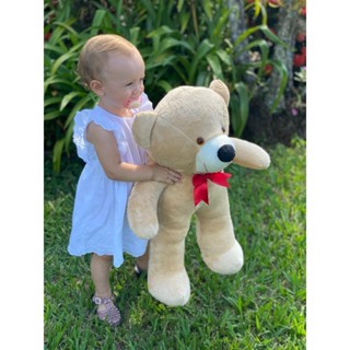 Urso De Pelúcia Teddy Fofinho Grande Com Laço 50cm - Doce De Leite em Oferta na Shopee