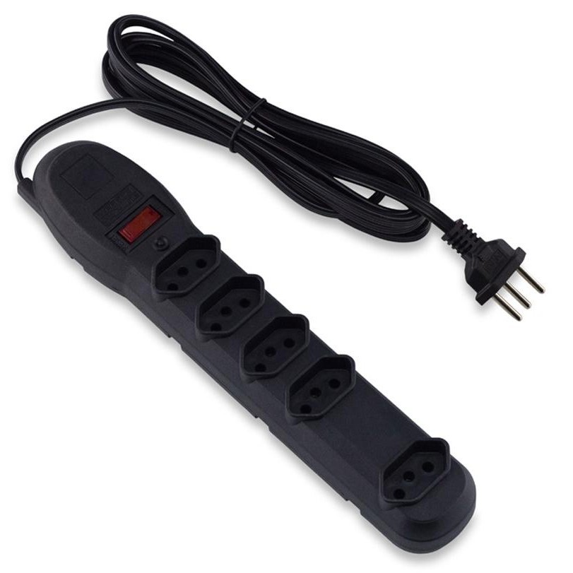 Filtro de linha 5 tomadas Forceline - Bivolt - Cabo 3 metros - Preto - 7202 em Oferta na Shopee