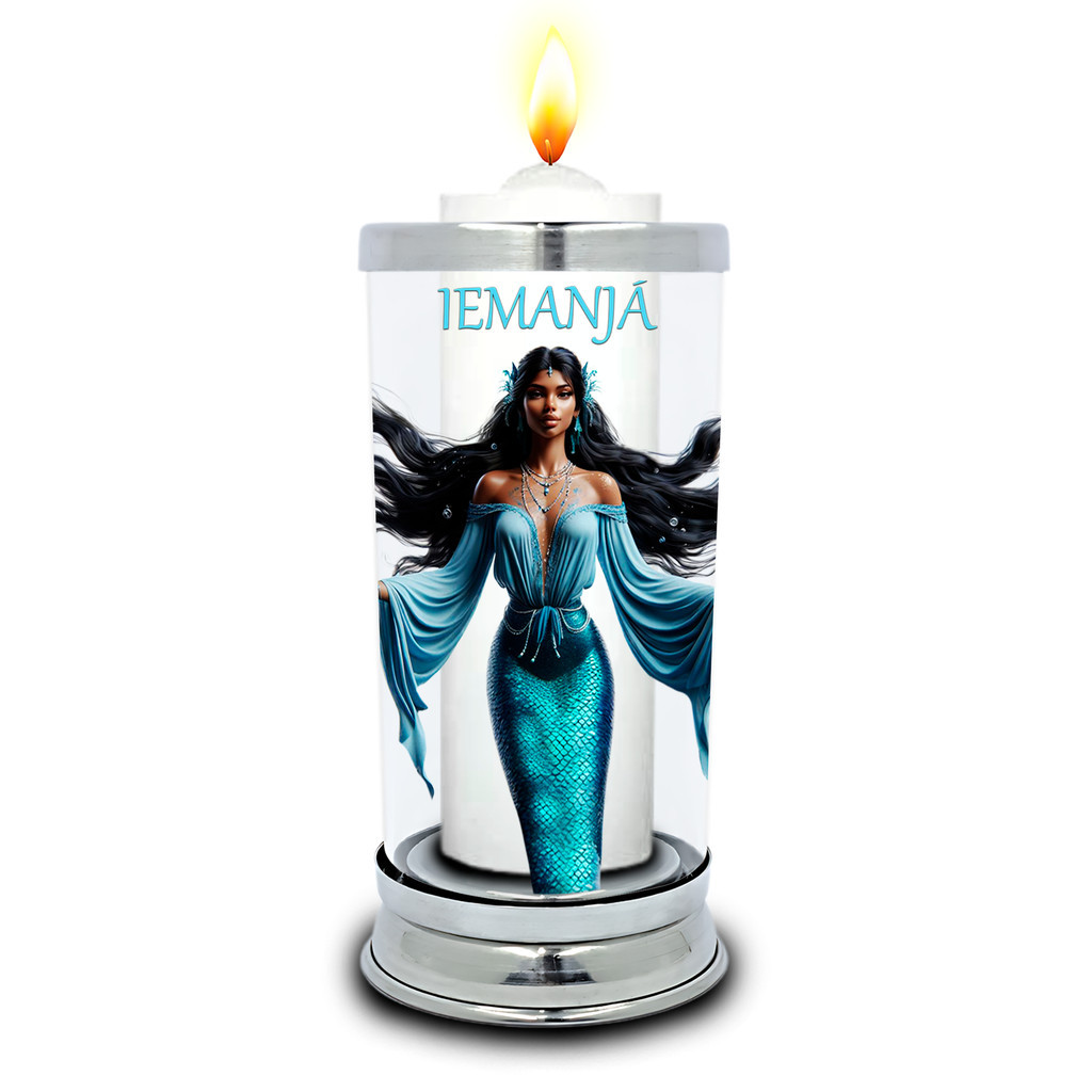Protetor de Velas 7 dias Iemanjá Sereia Vidro Castiçal