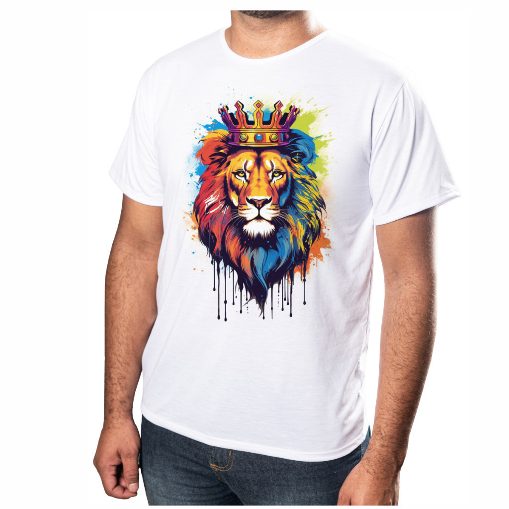 Blusa Camisa Personalizada Leão Aquarela  Estampada Ótimo Acabamento E Durabilidade Anti-pilling 100% Poliéster Promoção