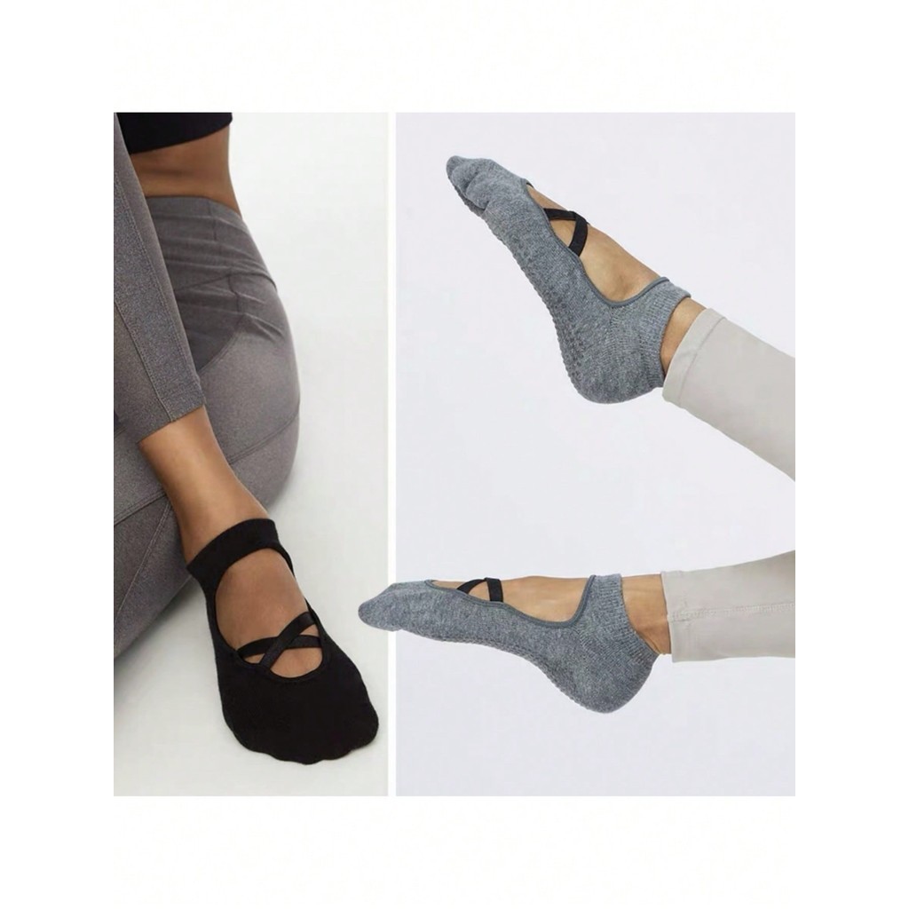 Kit De Meias Para Yoga Pilates Meia Profissional Feminina Antiderrapante Material Respirável Cano Médio - 2,4 ou 6 Pares em Oferta na Shopee