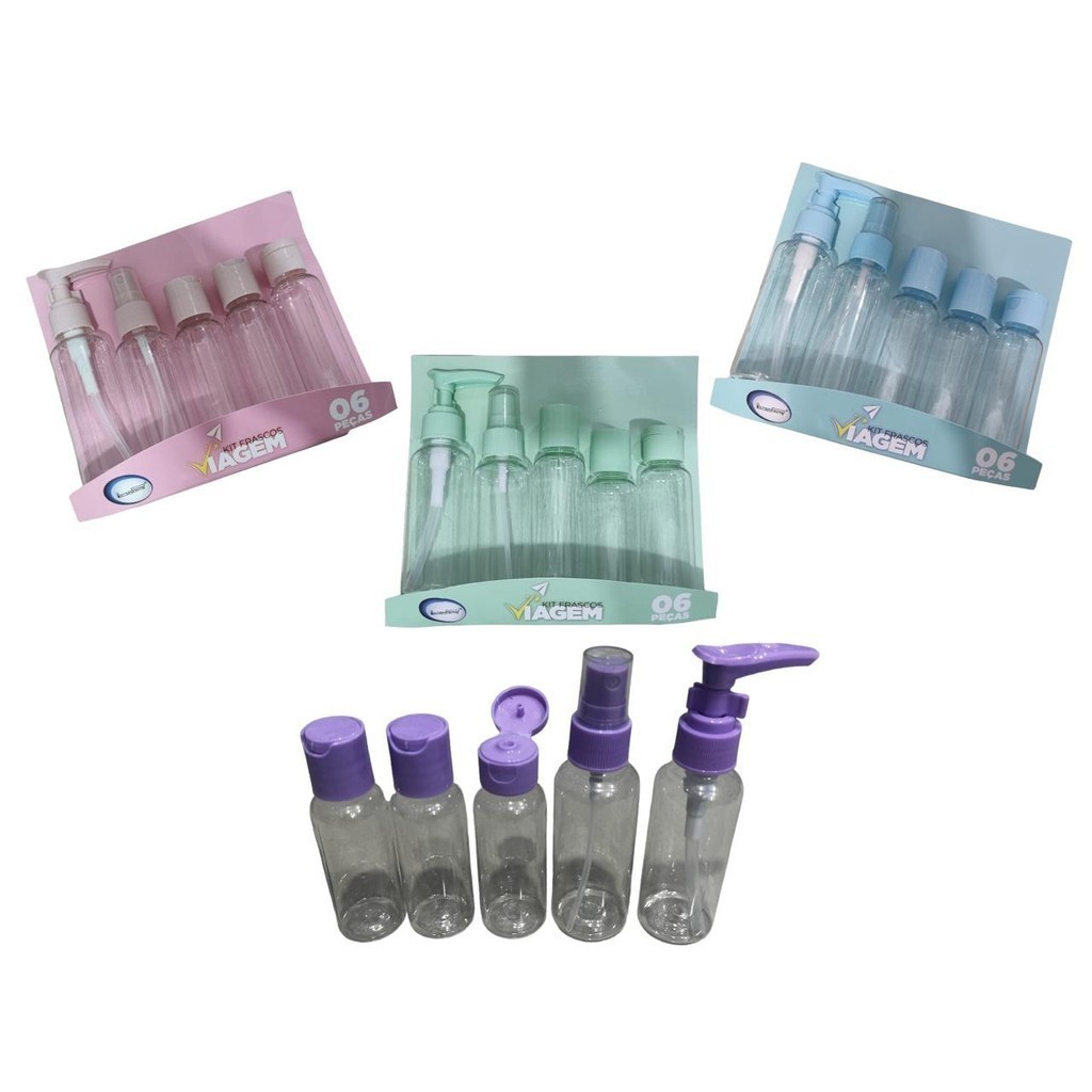 Kit Viagem Porta Shampoo Frascos Pote Creme 5 Peças Mala/Kit de Frascos Viagem Bolsa Pástico Transparente Sabonetes Álcool Organizadores Spray Creme Para Bolsa Necessaire