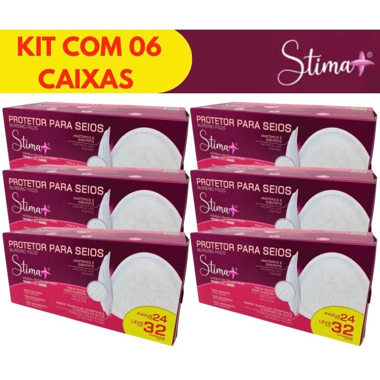KIT 06 CAIXAS ABSORVENTE PROTETOR DE SEIOS STIMA+ C/192 UN CADA CAIXA COM 32 UM TOQUE MACIO – TECNOLOGIA NACIONAL