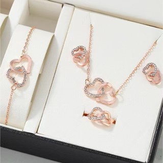 Conjunto De Acessórios 4pcs Jóias Com Colar De Coração Duplo De Luxo Estilo