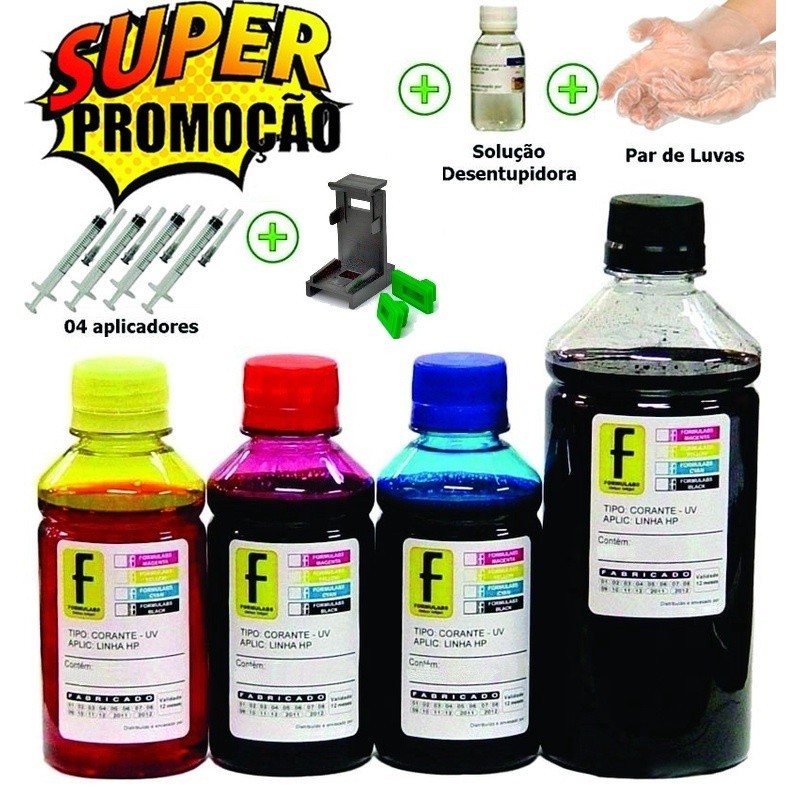 500ml Kit Tinta Recarga Cartucho Hp 1515 2646 3546 4640 662 + Snap Fill Com manual de Instruções