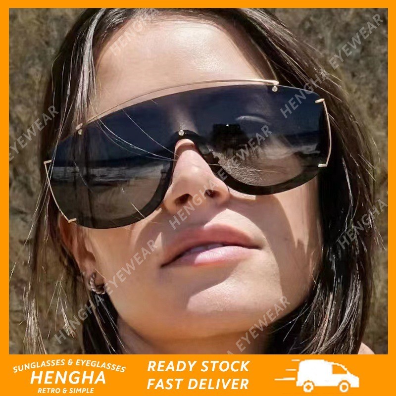 (HENGHA) Moldura Sobredimensionada De Uma Peça De Metal Arroz Óculos De Sol De Pregos Western Punk em Oferta na Shopee