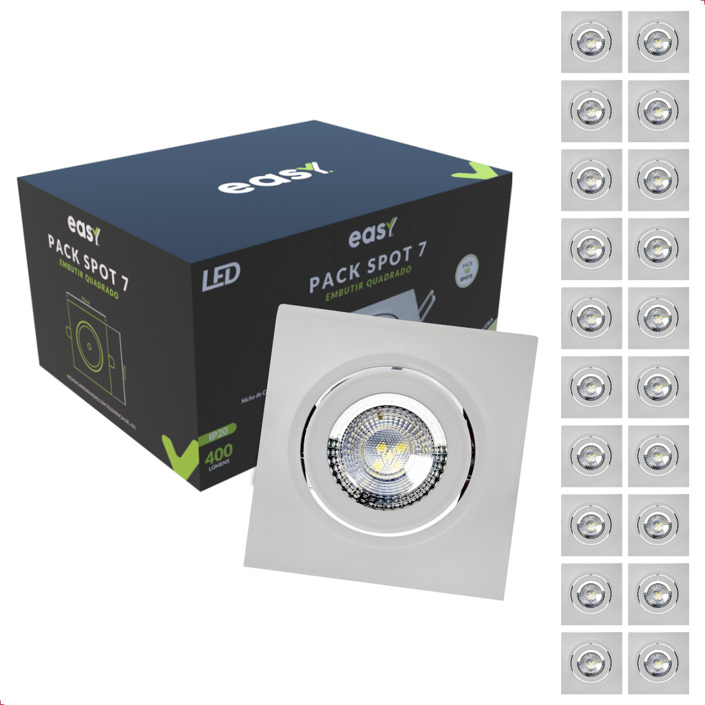 Kit 20 Spot Led 7W 6500K IP20 Embutir Quadrado Bivolt - Easy em Oferta na Shopee
