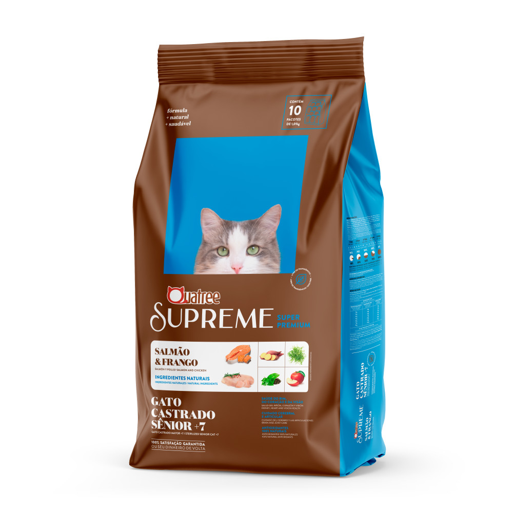 Raçao Quatree Supreme Gatos Castrados Senior 7+ 10.1Kg em Oferta na Shopee