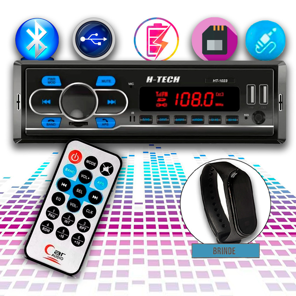 Aparelho Som Automotivo Tipo Pioneer USB/Bluetooth AUX MP3 C/ Controle + Relogio Digital Brinde - Spare Parts and Accessories for Vehicles