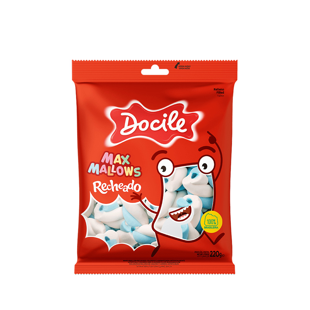 Marshmallow Recheado Azul/Branco 220g - Docile em Oferta na Shopee