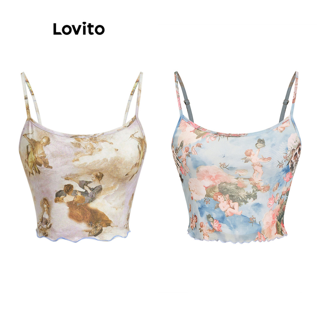 Lovito Regata feminina casual com contraste e encadernação de anjo L88AD011(Multicolorido)