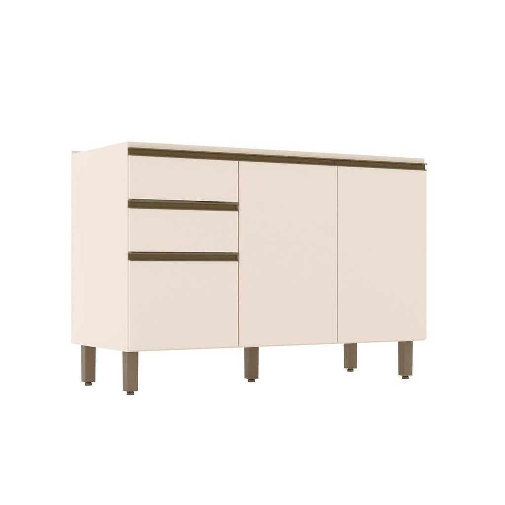 Balcão de Cozinha Connect p/ Pia c/2 Gavetas e 3 Portas 120x51x82cm Off White - Henn em Oferta na Shopee