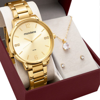 Kit Relógio Mondaine Feminino com Colar e Brincos 32600LPMKDE1K1
