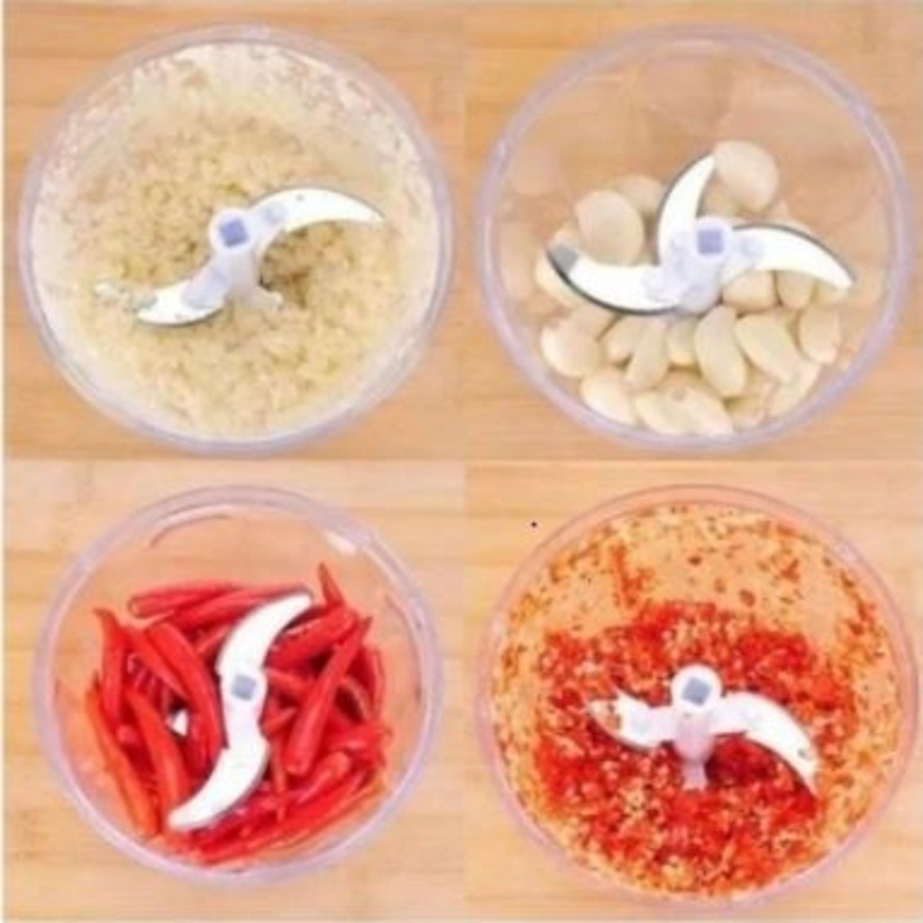 Kit 2 Mini Processador E Triturador De Alimentos Manual 3 Laminas 400ML COR ALEATORIA